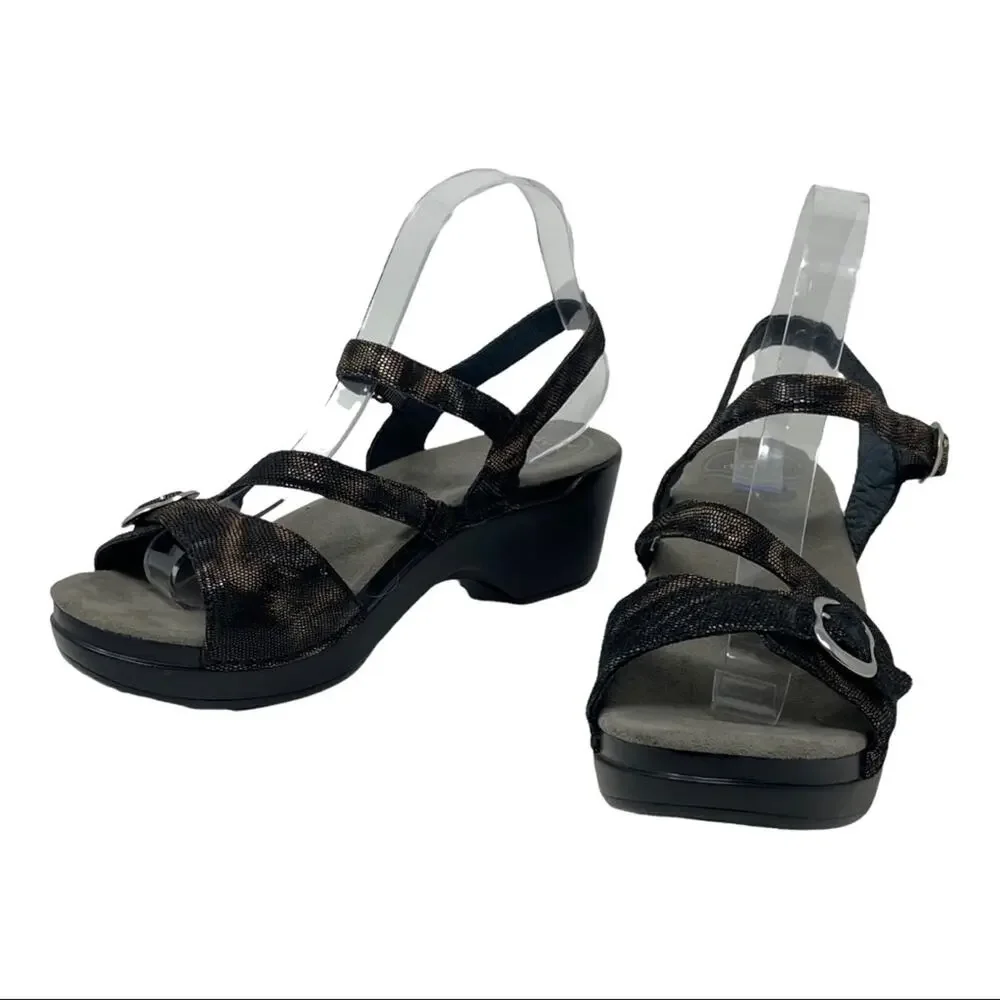 Dansko Sandi Leather Sandals In Iridescent Coffee Swirl Women's Size 40